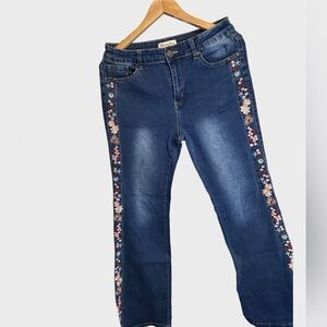 BAMBOO Blue Jeans with Floral Side Embroidery